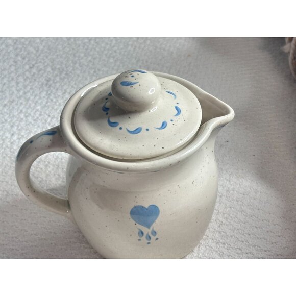 Stoneware Ceramic Creamer With Lid Blue Heart Design Unique Heart 7" - Picture 7 of 15